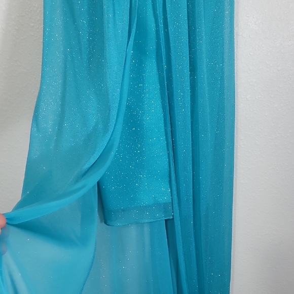 Y2K B Darlin Sparkly Teal Prom Dress XS/S Glitter Fairycore Jewel Gown 0/2 90s - Picture 4 of 10